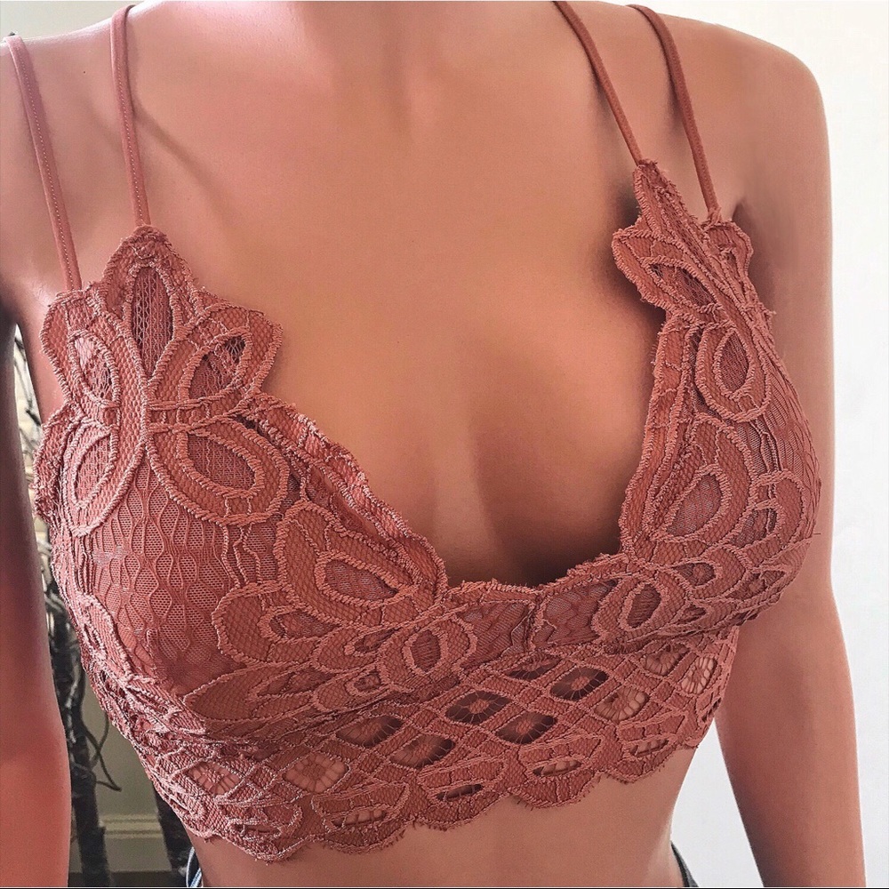Double Strap Scalloped Lace Bralette, Brick - Picture 3 of 7